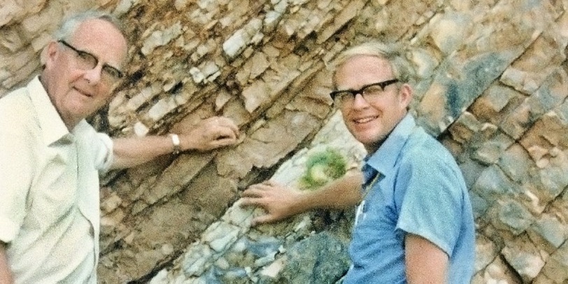 Luis and Walter Alvarez at the K-T Boundary in Gubbio, Italy, 1981 [Photo Courtesy: Lawrence Berkeley Laboratory]