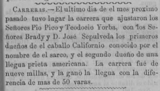 Spanish language text describing the race