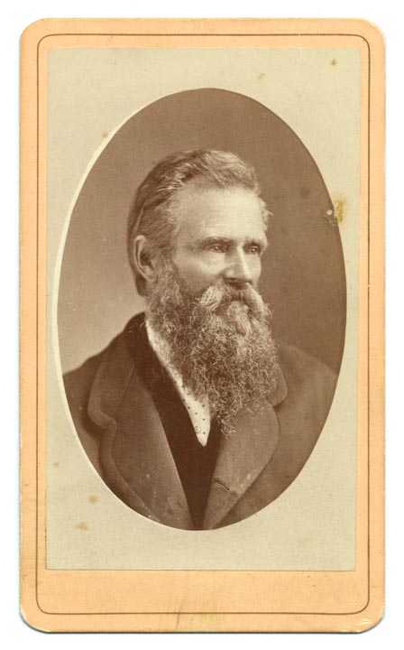 Galen Clark, bust-length portrait in oval frame; shows bearded face facing slightly right