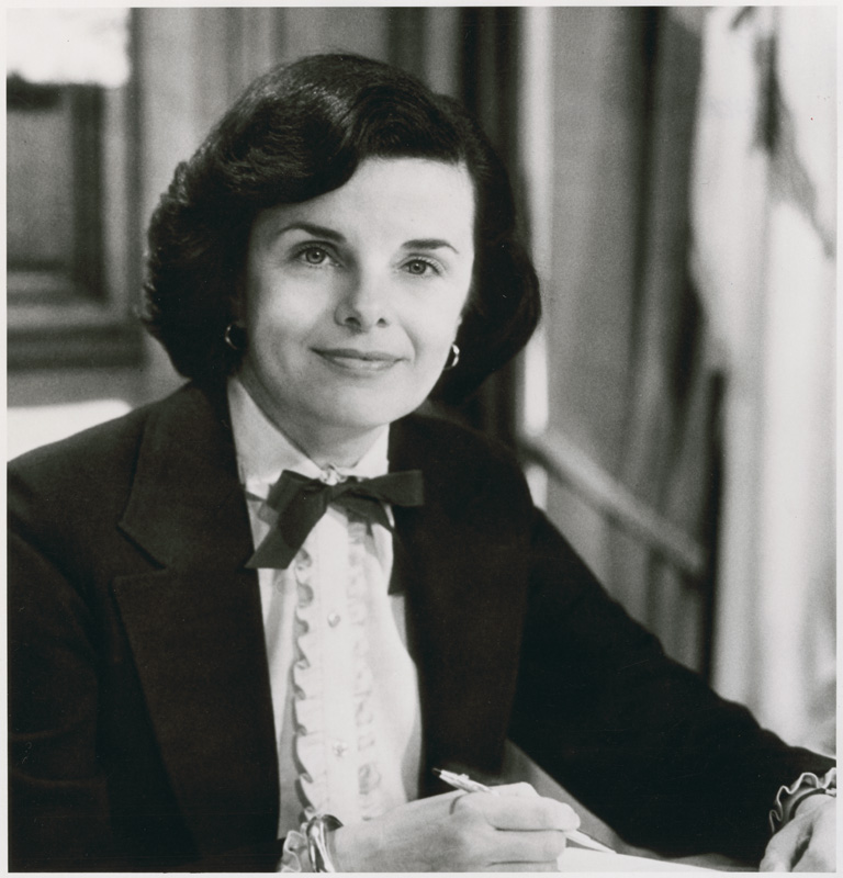 Bust-length portrait of Dianne Feinstein taken in 1981