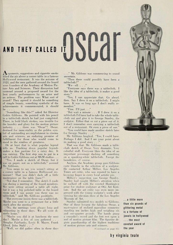 First page of an article called "And they called it Oscar" by Virginia Teale