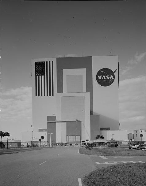 Shows launch complex 39, Vehicle Assembly Building as well as the road leading up to it.